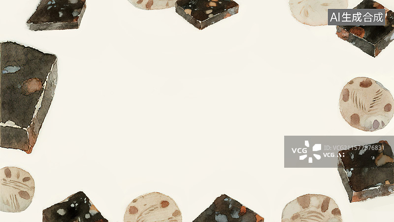 【AI数字艺术】复古中国风水墨画环绕背景，红糖阿胶膏 驴皮胶补血养阴中国画工笔没骨画中医药材天然补品名贵食材配图角图图片素材