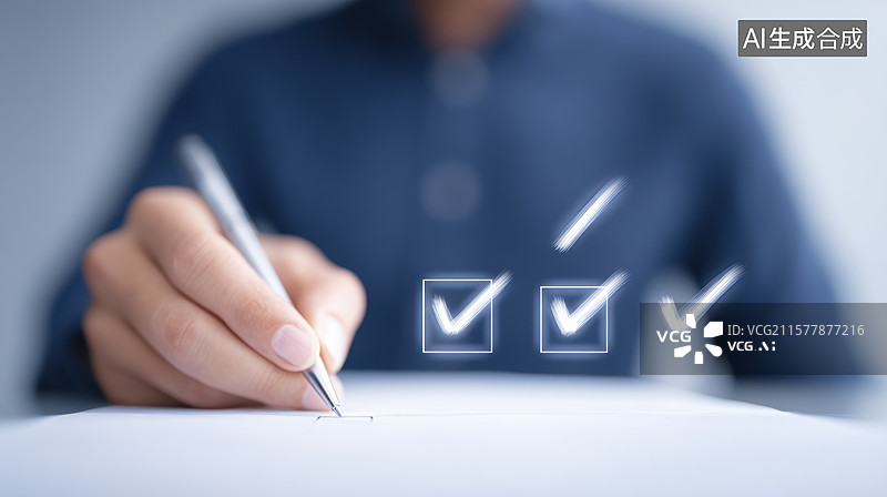 【AI数字艺术】手握笔勾选复选框图片素材