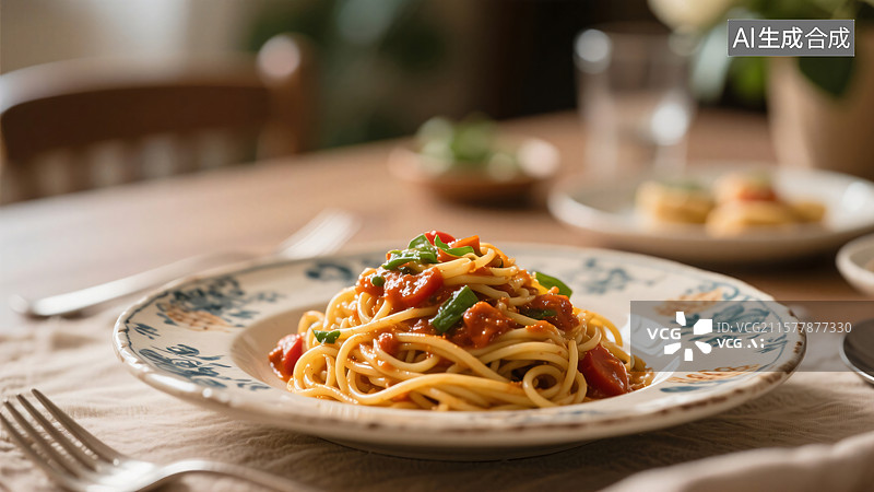 【AI数字艺术】家庭晚餐：意大利面的美味时光图片素材