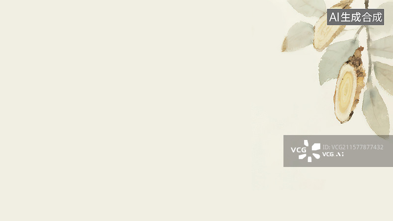 【AI数字艺术】复古中国风水墨画右上背景，黄芪补气升阳中国画工笔没骨画中医药材天然草本装饰画印花图案自然科普配图角图图片素材