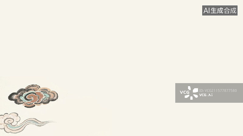 【AI数字艺术】复古中国风水墨画左下背景，飘逸祥云敦煌壁画风格中国画工笔画装饰画包装印花图案花边边框角图配图文学艺术图片素材