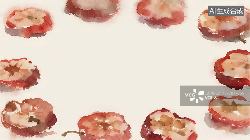 【AI数字艺术】复古中国风水墨画最大背景，干山楂片消食健胃中国画工笔没骨画中医药材天然草本装饰画印花图案角图科普配图图片素材