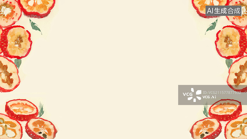 【AI数字艺术】复古中国风水墨画两侧背景，干山楂片消食健胃中国画工笔没骨画中医药材天然草本装饰画印花图案角图科普配图图片素材