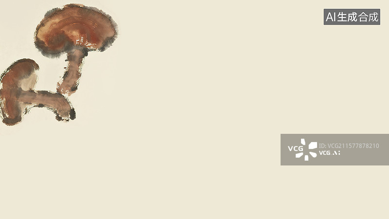 【AI数字艺术】复古中国风水墨画左上背景，灵芝补气安神中国画工笔没骨画中医药材天然草本植物装饰画印花图案角图科普配图图片素材