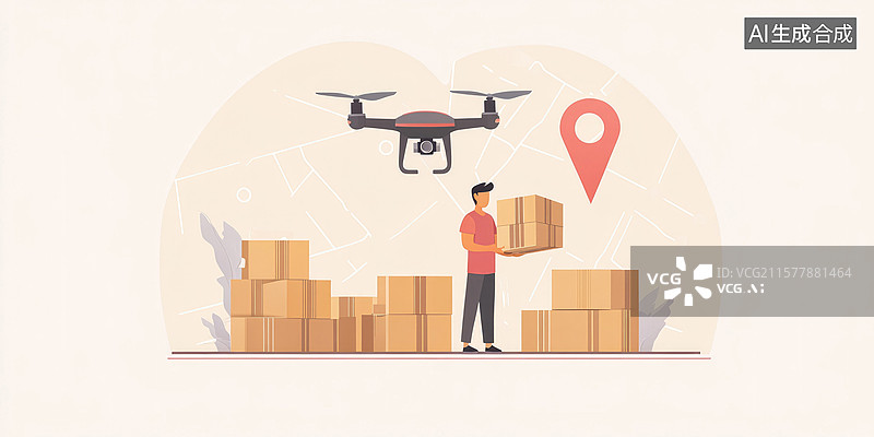 【AI数字艺术】城市无人机配送革命男子操作无人机实现高效包裹运输创新低空经济重塑物流先进科技与智能解决方案图片素材