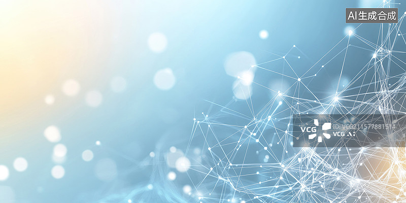 【AI数字艺术】数字连接网络招聘人工智能网络结构抽象图案柔和蓝色背景发光点未来主义视觉化数据传输和全球连接大数据科技图片素材