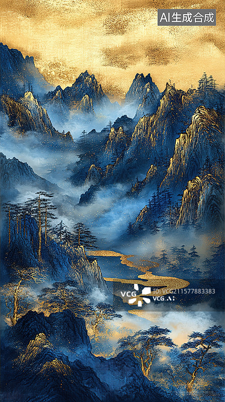 【AI数字艺术】云雾缭绕高山图片素材