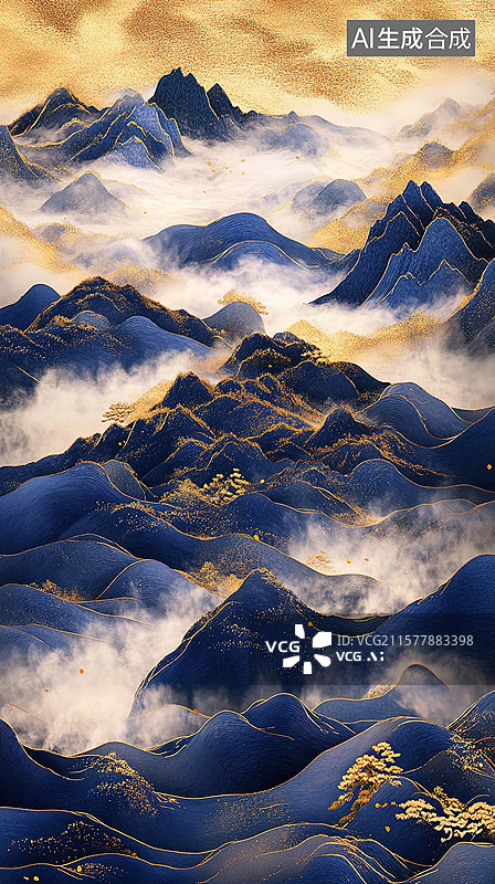 【AI数字艺术】云雾缭绕高山图片素材