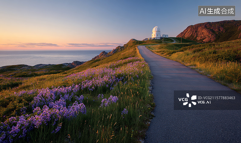 【AI数字艺术】海滨小径夕阳美景图片素材