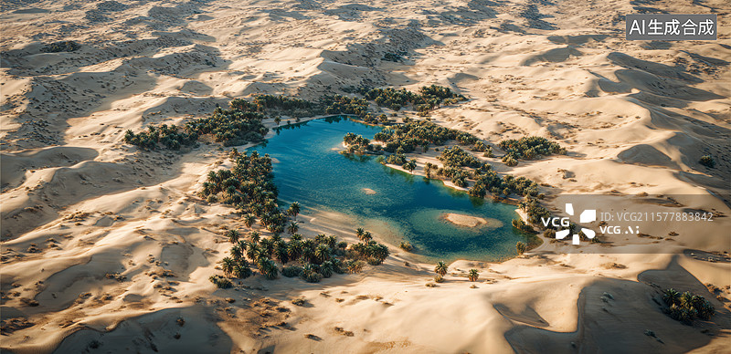 【AI数字艺术】沙漠中的绿洲图片素材