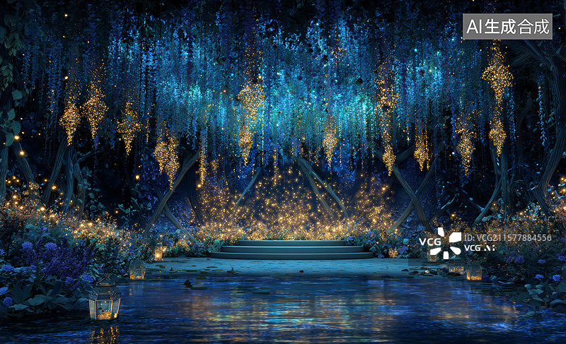 【AI数字艺术】梦幻星空下的湖畔图片素材