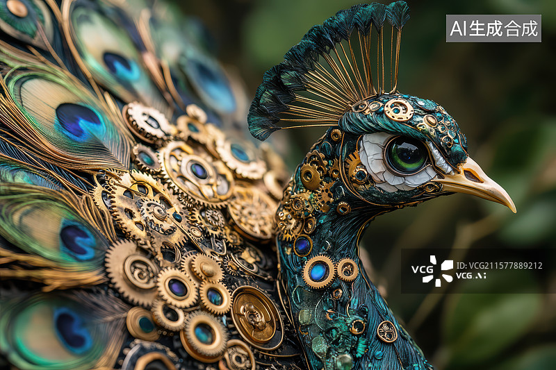【AI数字艺术】机械孔雀三色梦幻融合图图片素材