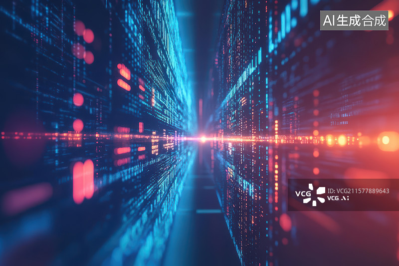 【AI数字艺术】蓝橙数据流光科技未来图图片素材