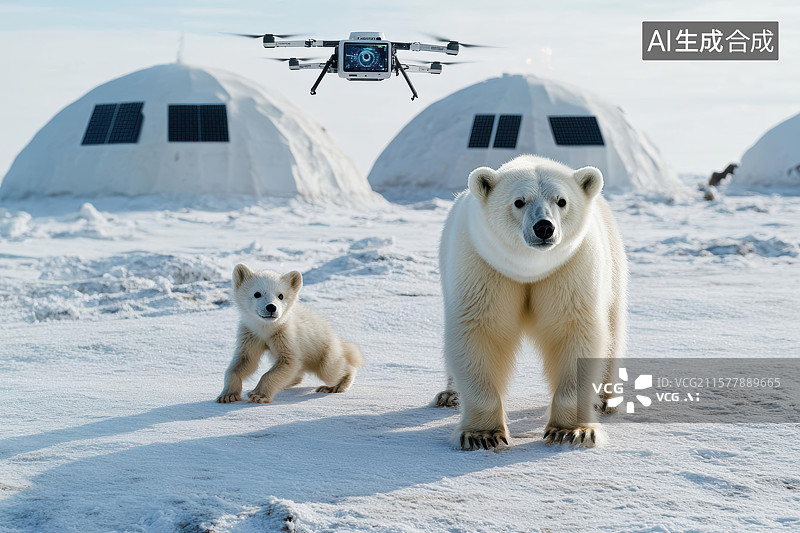【AI数字艺术】极地科考北极熊生态监测图图片素材