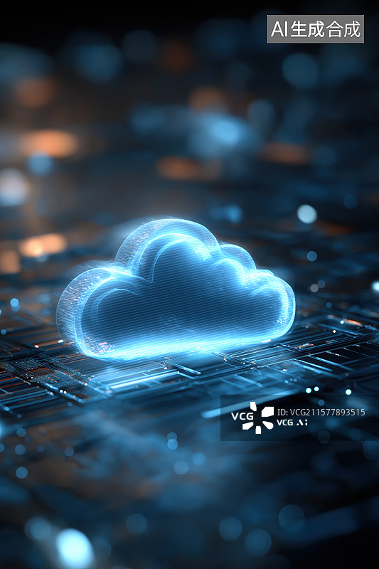 【AI数字艺术】发光的云图标在电路板上图片素材