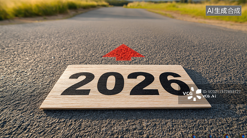 【AI数字艺术】2026数字标牌置于沥青路中央图片素材