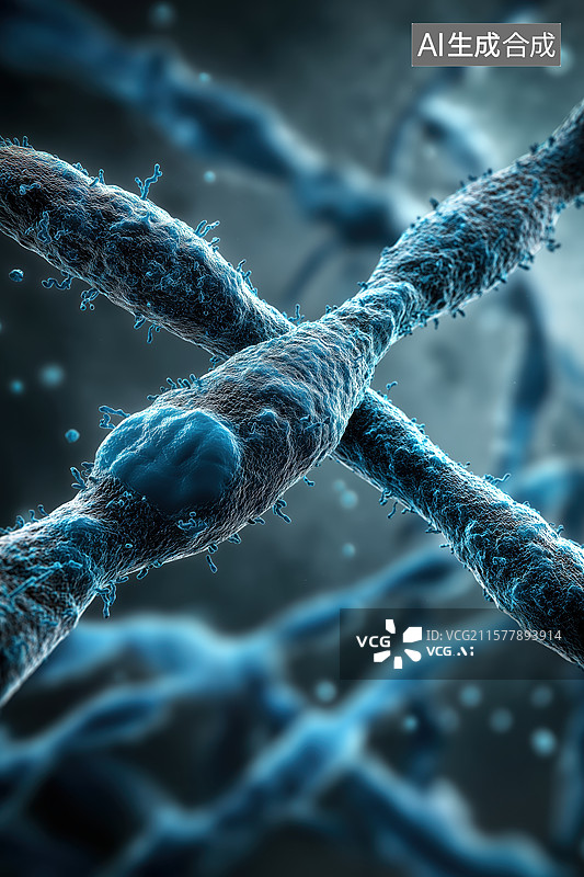 【AI数字艺术】神经元突触连接的微观视图图片素材
