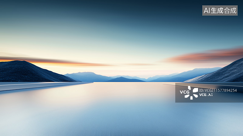 【AI数字艺术】空旷的道路和远方的山景图片素材