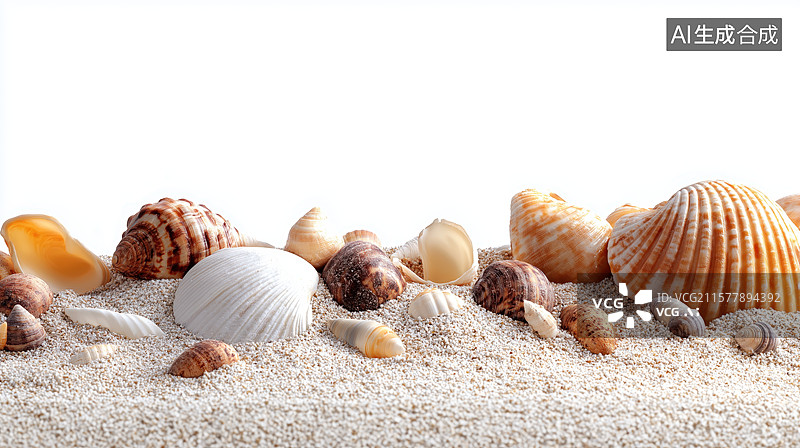 【AI数字艺术】沙滩上的贝壳与细沙图片素材
