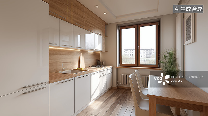 【AI数字艺术】现代简约厨房，自然光充足图片素材