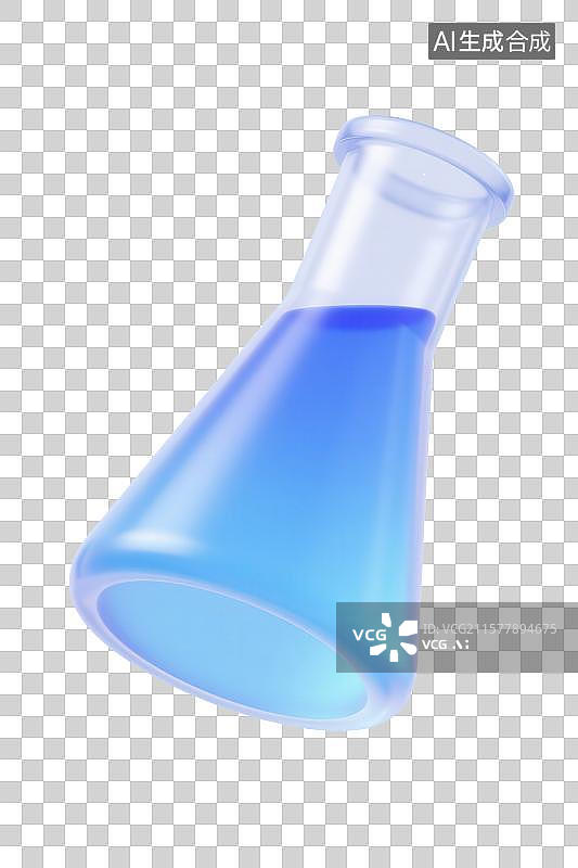 【AI数字艺术】3D渲染免抠图形元素蓝色磨砂玻璃质感化学器皿锥形瓶图片素材