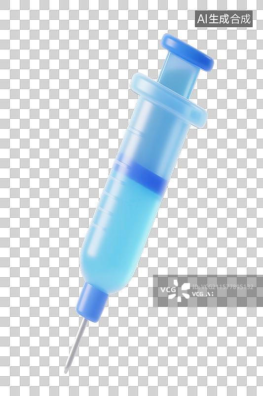 【AI数字艺术】3D渲染免抠图形元素蓝色磨砂玻璃质感化学器皿针管针筒注射器图片素材