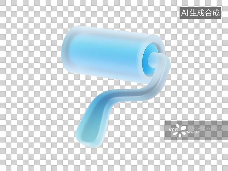 【AI数字艺术】3D渲染免抠图形元素蓝白色磨砂质感上色刷子滚筒刷图片素材