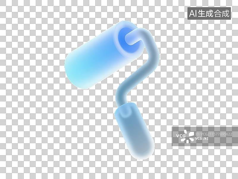 【AI数字艺术】3D渲染免抠图形元素蓝白色磨砂质感上色刷子滚筒刷图片素材