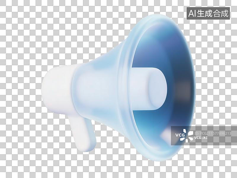 【AI数字艺术】3D渲染免抠图形元素蓝色透明质感卡通小型扩音喇叭图片素材