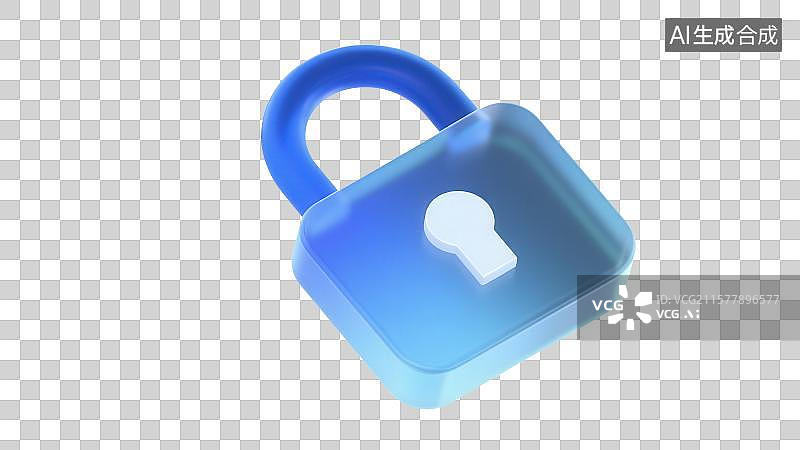 【AI数字艺术】3D渲染免抠图形元素蓝白色透明磨砂质感锁头图标图片素材
