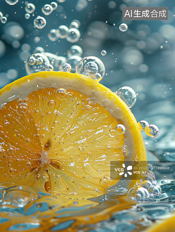 【AI数字艺术】水中柠檬的特写镜头图片素材