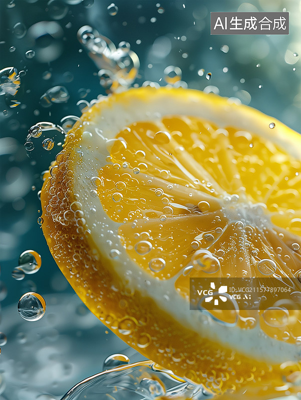 【AI数字艺术】柠檬在水中倾斜角度特写图片素材