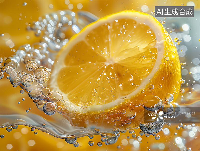 【AI数字艺术】柠檬入水剑气水花特写镜头图片素材