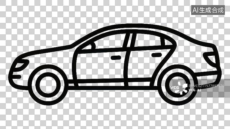 【AI数字艺术】3D渲染免抠图形元素黑白线条简笔画汽车轿车形状图片素材