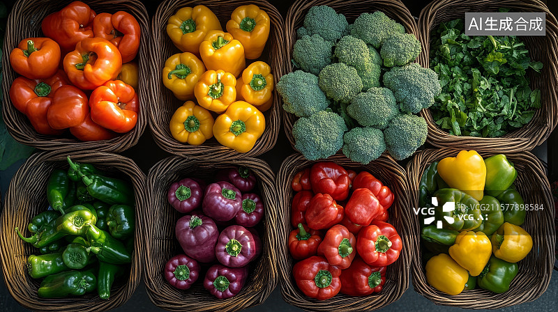 【AI数字艺术】市场篮子里兜售的各种新鲜有机蔬菜图片素材