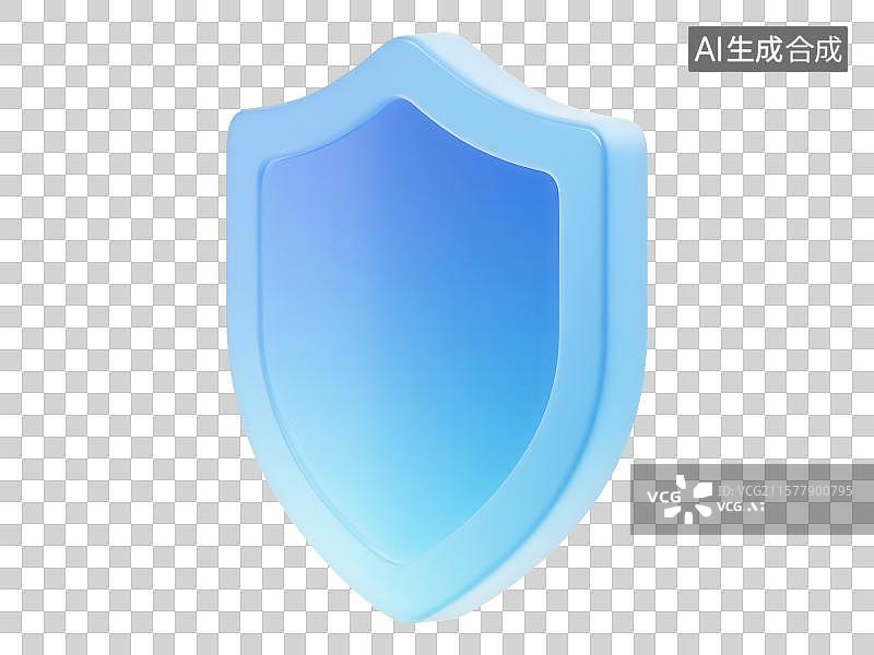 【AI数字艺术】3D渲染免抠图形元素蓝色磨砂质感盾牌图片素材