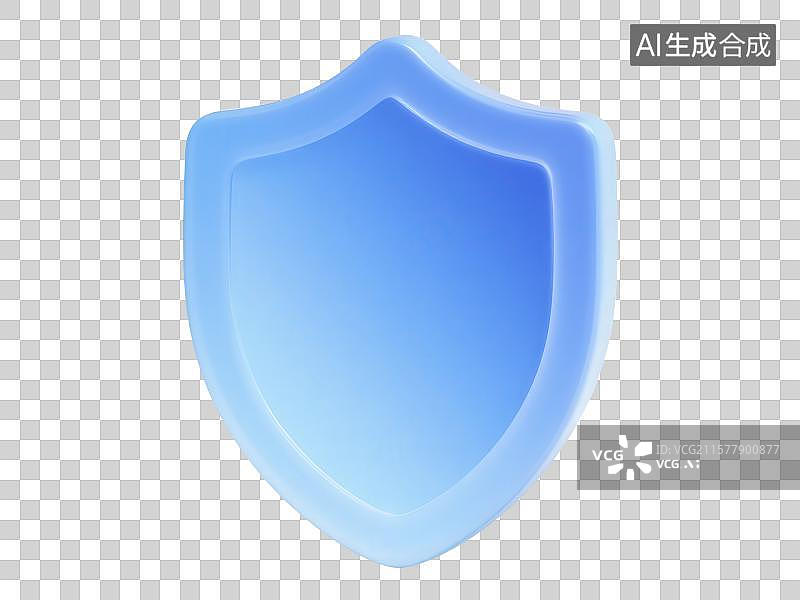 【AI数字艺术】3D渲染免抠图形元素蓝色磨砂质感盾牌图片素材