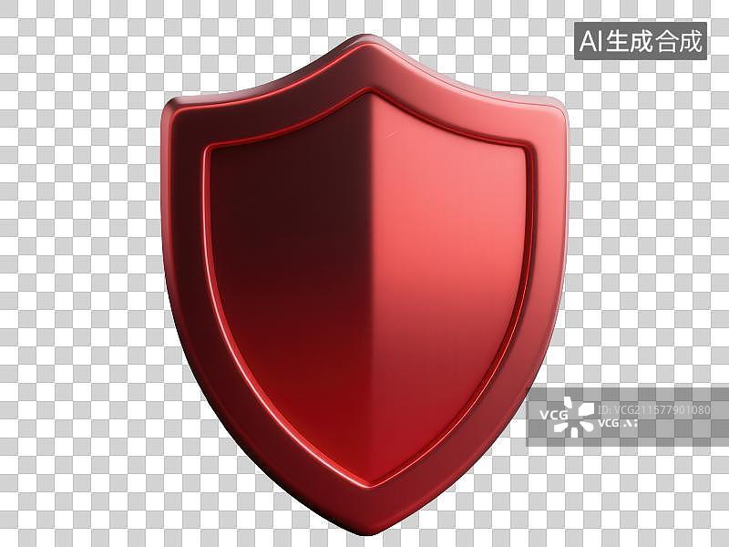 【AI数字艺术】3D渲染免抠图形元素红色磨砂金属质感盾牌图片素材