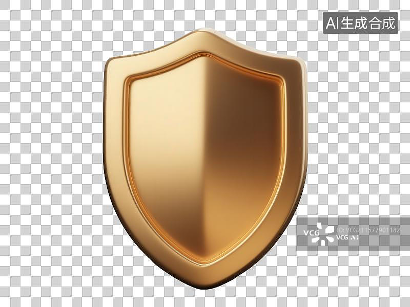 【AI数字艺术】3D渲染免抠图形元素金色磨砂金属质感盾牌图片素材