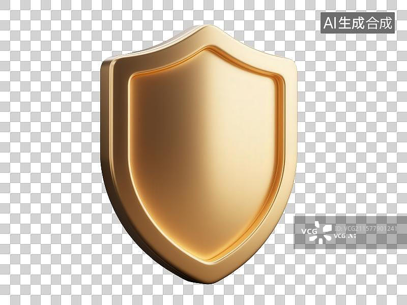 【AI数字艺术】3D渲染免抠图形元素金色磨砂金属质感盾牌图片素材