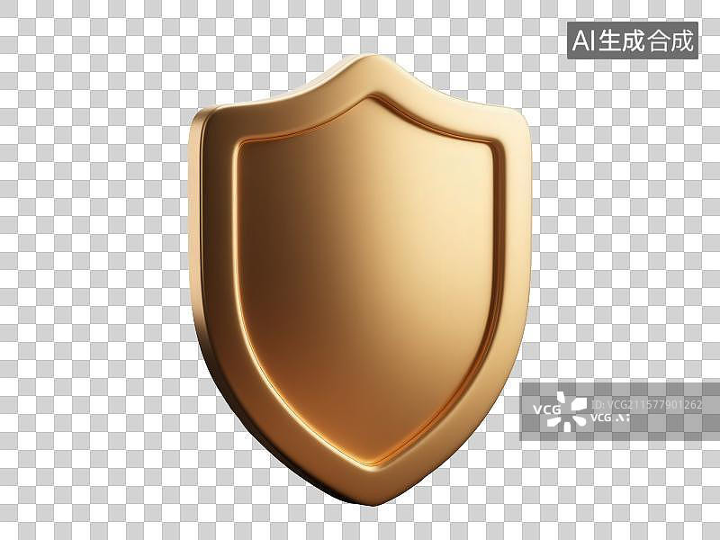 【AI数字艺术】3D渲染免抠图形元素金色磨砂金属质感盾牌图片素材