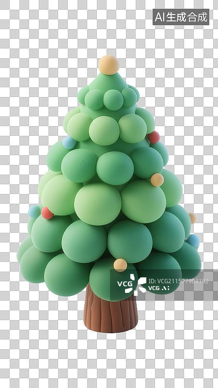 【AI数字艺术】3D渲染免抠图形元素卡通圣诞树图片素材