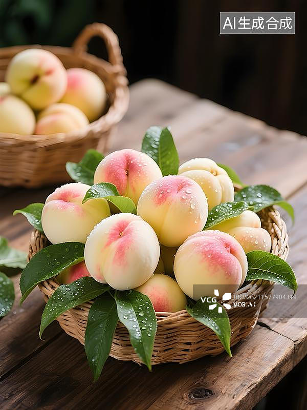 【AI数字艺术】满篮子水蜜桃图片素材