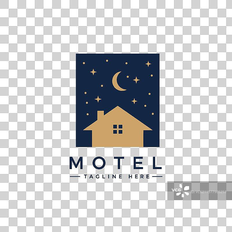 月亮和星星下的风格化房屋图片素材