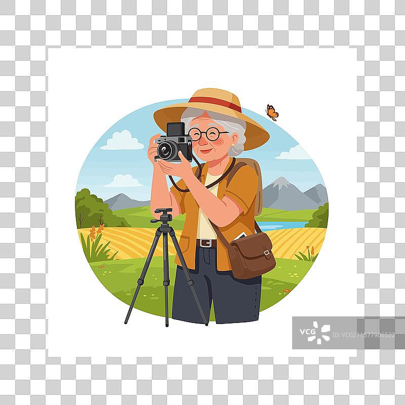 老年女性在户外拍摄风景图片素材