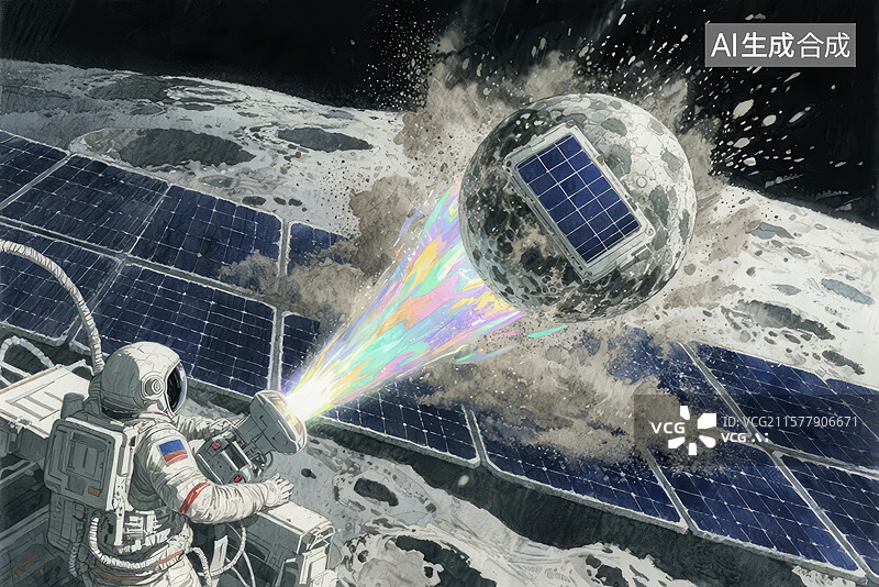 【AI数字艺术】月球表面的太阳能实验图片素材
