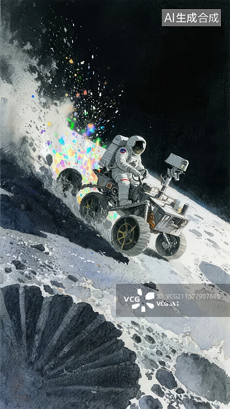 【AI数字艺术】宇航员驾驶月球车探索神秘星球图片素材