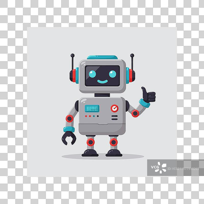 卡通机器人在灯光下竖起大拇指图片素材