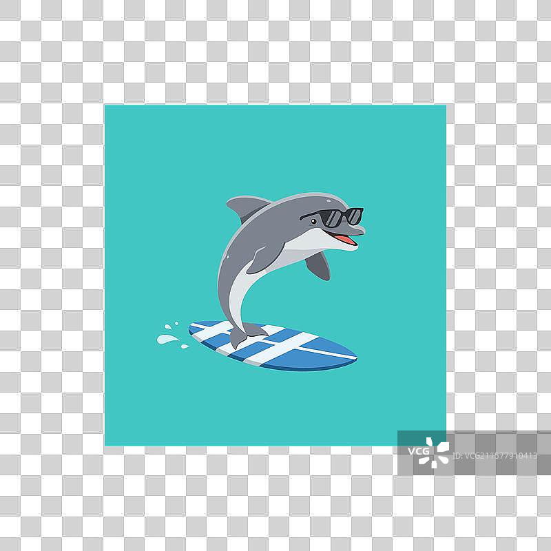 戴着太阳镜的海豚在海浪上冲浪图片素材