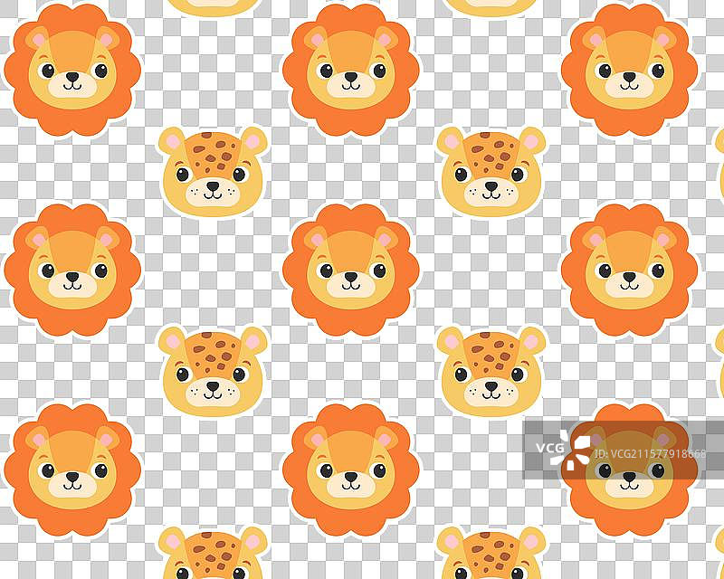 可爱的狮子和豹子无缝非洲图案图片素材